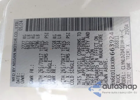 2024 Nissan Frontier Pro-4X 4X4 z USA, uszkodzony, nr VIN 1N6ED1EKXRN663924